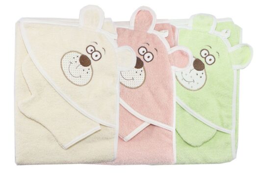 Махровое полотенце-уголок с рукавичкой Мишка