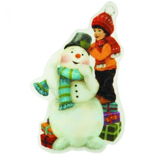 Новогоднее оконное украшение Феникс Презент со светодиодной подсветкой Снеговик и мальчик 12x7.5x3 см